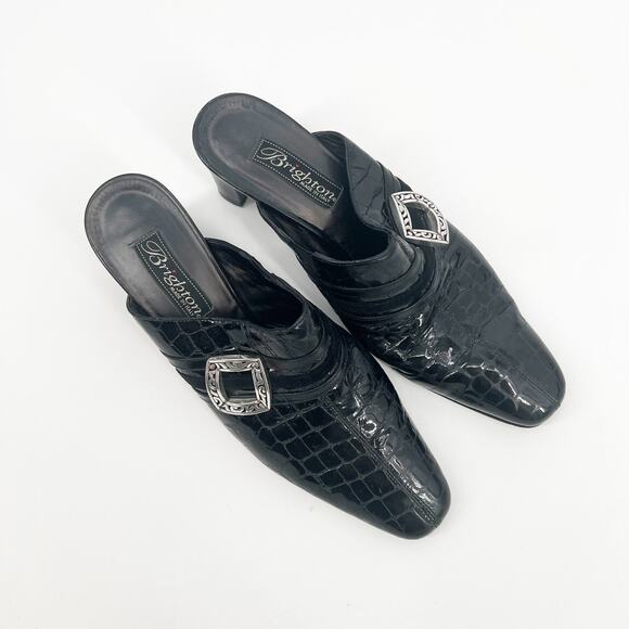 Vintage Brighton Tudor Black Italian Slip-On Mule Heels Size 7 - Picture 2 of 6